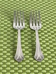Farberware FRW76 Stainless 2 Salad Forks Glossy Fan Scroll China Flatware. Fixed Price $11.95.