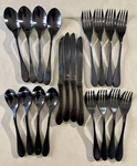 Lot Of 4 Knork Flatware 5-PIECE Place Settings Matte Black Titanium 20 Pc.. Fixed Price $79.95.