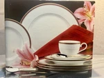 New Box Mikasa Ashton 20PC Dinner Set Retired Vintage Burgandy &gold Mint. Fixed Price $85.00.
