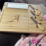 Picnic At Ascot Bamboo Cheese Board 5-PC Set Engraved Letter A. 13 X11 Nice. Fixed Price $39.95.