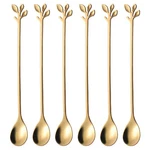 Ansaw 6-PIECE Elegant Gold Leaf Long Handle Teaspoons 7.4" Incd,. Fixed Price $12.50.