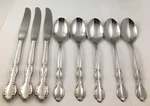 Wm Rogers Royal Manor Stainless Glossy 5-SOUP Spoons, 3 Dinner Knives Flatware. Fixed Price $17.80.