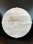 C'est La Vie Round Cheese Charcuterie Board New 11" Diameter Mango Wood K. Fixed Price $39.99.
