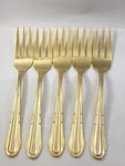 5 Hampton Silversmiths HSV149 Stainless Gold Electroplate 3-TINE Salad Forks. Fixed Price $20.39.
