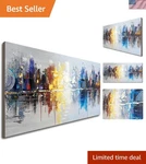 Stunning Hand-painted Abstract Cityscape Oil Painting 48X24 Art Deco Elegance. Fixed Price $183.99.
