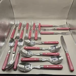 Wf Washington Forge Mardi Gras Red Handle Stainless Flatware 20 Pc Set Mcm Vtg. Fixed Price $65.95.