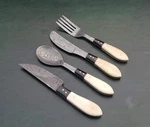 Unique Damascus Steel & Bone Handle 4 Piece Knife Fork Spoon Cutlery Set. Fixed Price $94.20.