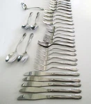 Vintage Set Of 49 Pcs Americana Products Stainless AMP2 Svc For 8 Minus 3 Knives. Fixed Price $110.00.