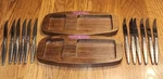 Oneida Community Venetia Stainless Flatware Steak Knives Set Of 12 W/ Wood Racks. Fixed Price $90.00.
