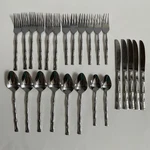 EXF8 By Excel Stainless, Korea, Glossy, Bamboo Handle Silverware 25PC Set Mcm. Fixed Price $39.99.