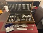 Oneida Community Silverplate Affection 88PCS (16 Places) Flatware In Wooden Case. Fixed Price $227.00.