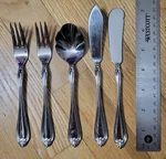 Lot Of 5 Vtg Royal Gallery RGL12 Butter Knife Sugar Spoon Cocktail Fork. Fixed Price $19.99.