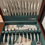 Vintage 46 Pc 1847 Rogers Bros Flair Silverplate Flatware Set With Chest. Fixed Price $99.99.