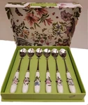 Portmeirion Botanic Garden Set Of 6 Teaspoons, Porcelain Handles, Floral Motifs. Fixed Price $23.99.