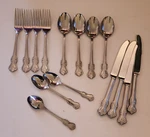 Oxford Hall OXH31 Stainless Flatware Scroll Edge Glossy Korea 15 Pc Set. Fixed Price $105.00.
