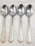 Hampton Silversmiths HSV209 Stainless 4 Oval Soup Spoons Beaded Gold Accent. Fixed Price $23.99.
