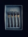 New Mikasa Alyse 18/10 Stainless Cocktail Forks Set Of 4 Burnished Black Handle. Fixed Price $12.00.