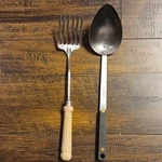 Master Stainless Steel Fork & Ladle Set Black/silver Wood/plastic Handle Vintage. Fixed Price $14.99.