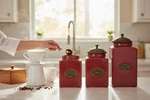 Pier 1 Import Rustic Brick Red 3 Ceramic Canister Set Coffee Tea Sugar Free Ship. Fixed Price $52.00.
