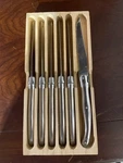 Lot 6 Barenthal France Steak Knives Stainless Steel Handle Bee Top Wooden Box. Fixed Price $30.00.