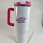 Stainless Steel Travel Tumbler 30OZ White Pink Handle Flowers Quote. Fixed Price $18.00.