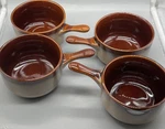 Mint! Set Of 4 Sango "nova Brown" Soup Bowls W/ Handles. Fixed Price $39.00.
