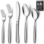 40-PIECE Hammered Silverware Set, Deedro Stainless Steel Heavy Duty Flatware .... Fixed Price $94.93.