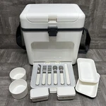 Vintage Twin Bird Picnic Cooler Set PI-8056 Made Japan White W/ Utensils Used. Fixed Price $59.99.