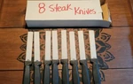 Pfaltzgraff New Steak Knives Serrated Stainless Steel Blade Black Handle Set 8. Fixed Price $20.95.