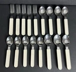 Mikasa Beige Cream Handle Flatware 17 Pcs MIS31 Plastic Fork Knife Spoon Retired. Fixed Price $34.88.