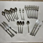 Oneida Brocade Stainless Flatware Rose Design Set Of 26 Heavy Gauge. Fixed Price $50.40.