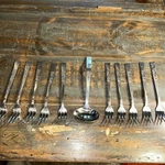 Set Of 10 Cocktail Forks Oxford Hall OXH3 Stainless Rose Burnished Handle Japan. Fixed Price $19.00.