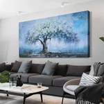 Enartly Teal Tree Wall For Living Room, Blue 48"L X 24"W,. Fixed Price $77.99.