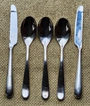 Alessi Nuovo Milano Inox Stainless 3 Table Soup Spoons 2 Dinner Knives Flatware. Fixed Price $49.95.
