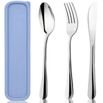 Hansgo Stainless Steel Travel Utensil Set With Case, 4-PIECE Medium, Blue. Fixed Price $23.07.