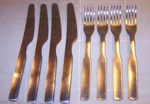 Modern Ikea IKE8 Stainless Steel Silver Colored Flatware 4 Knives & Forks Vgc!. Fixed Price $12.99.