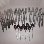 Noritake Japan NS19 Daisy Scroll Floral Stainless Flatware Silverware Lot Of 32. Fixed Price $199.50.