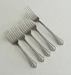 Farberware Stainless FRW76 4 Salad Forks 1 Dinner Glossy Fan Tip Scrolls. Fixed Price $15.25.