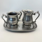 Oneida Cambridge Colonial Pewter Smooth Open Sugar Bowl, Creamer And Tray Set. Fixed Price $39.95.