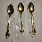 New Sango SNF1 Oval Soup Spoons Gold Electroplate Discontinued 7 3/8" Length. Fixed Price $30.00.