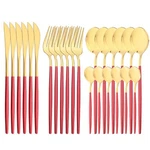 Mirror Cutlery Serving Set, 24-PIECE 18/0 Stainless Steel Silverware With Red.... Fixed Price $38.22.