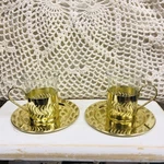 Vtg Set Of 2 Schott Verran Gold Handled Espresso/shot Glasses & Plates Art Deco. Fixed Price $22.00.