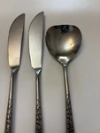 (3) Vintage Cosmos 1967 Japan CSM16 S/s Butter Knives & Sugar Spoon W/ Scrolls. Fixed Price $12.00.