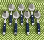 Cambridge Jubilee Blue Stainless 7 Oval Soup Spoons Plastic Handle Flatware. Fixed Price $34.95.