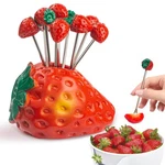 Set Of 10 Strawberry Stainless Steel Fruit Forks And Holder, Fru.... Fixed Price $14.85.