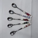 Coffee Teaspoons Stainless Steel W/ Ceramic Handles Floral Design; 5 Pack. Fixed Price $7.28.