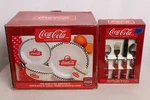 Coca Cola Gibson Checkered Service For 4 1996 Plus Flatware Vintage. Fixed Price $175.00.