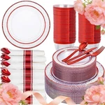 350 Pcs Plastic Plates Red Dinnerware Set For Guests Led Ciaell Clear Include. Fixed Price $104.99.
