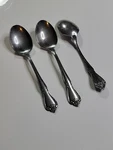 Set Of Three - Oneida Stainless True Rose Oval Soup / Place Spoons Very Good. Fixed Price $21.00.
