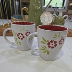 Set 2 Pier Hand-painted Stoneware Coffee Mugs No Spoons Floral Motiff. Fixed Price $12.95.
